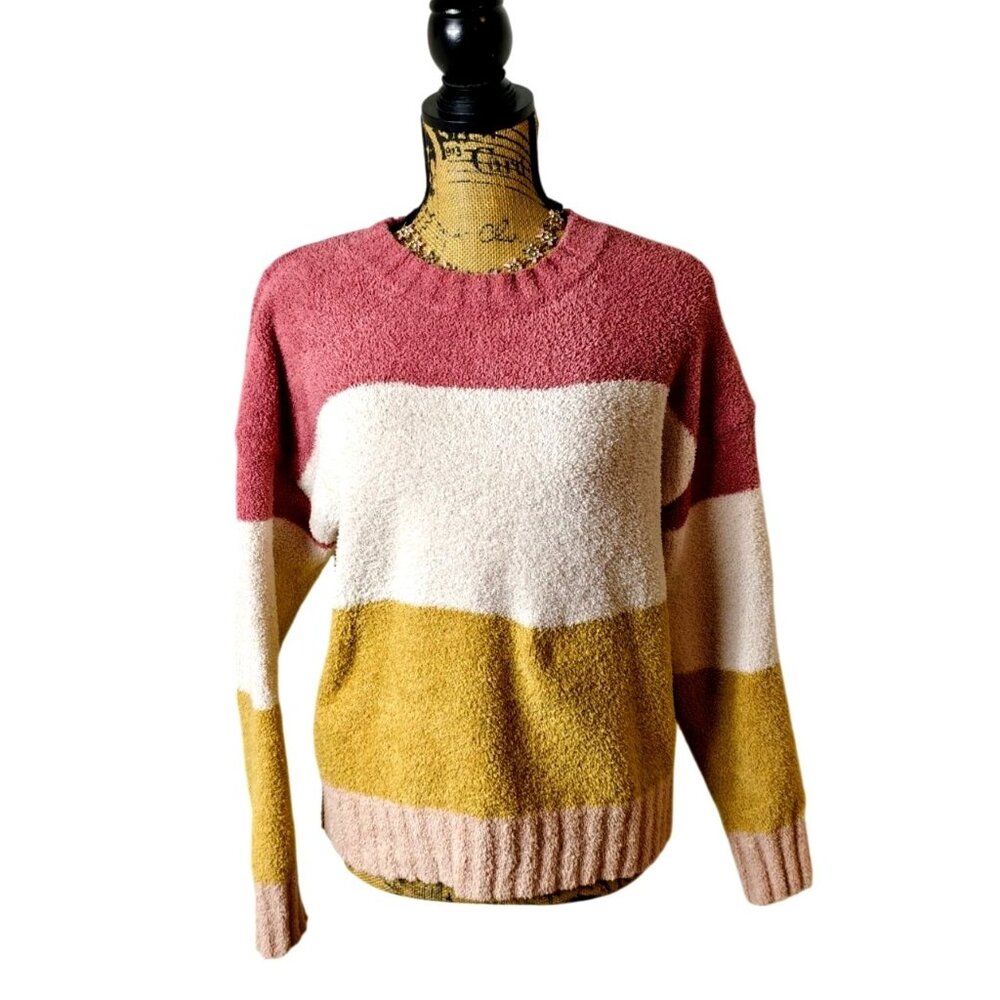 TXS Womens S Oversized Sweater Coastal Fuzzy Cozy Soft Textured Cabin Core